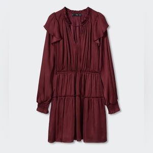 Mango Ruffle satin dress (Size: 0) Burgundy/Wine
